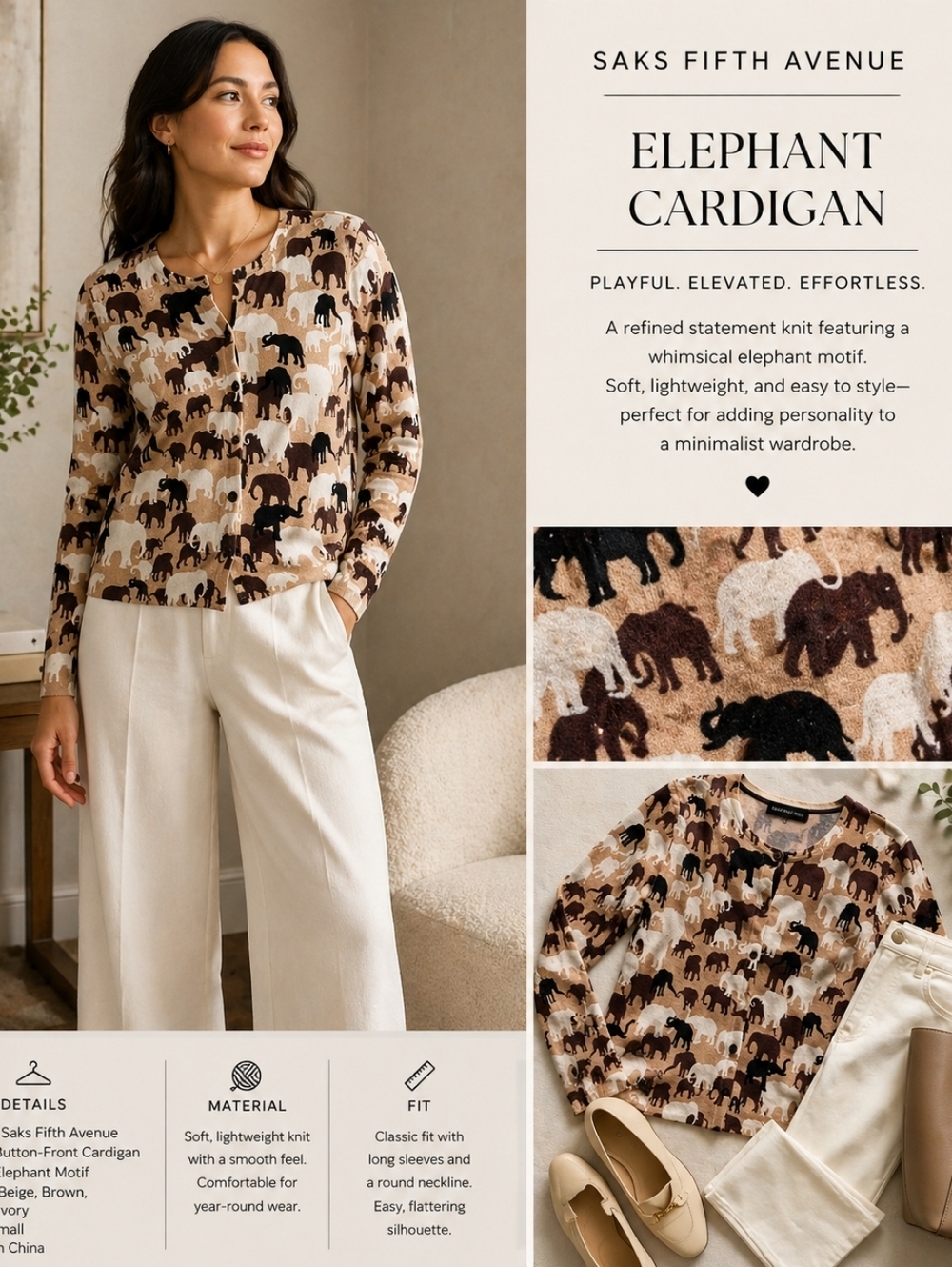 Saks Fifth Avenue Clothes (Real) Elephant Cardigan - S